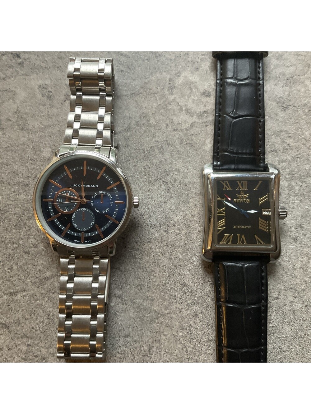 Cool Pair Of Mens Watches Lucky Brand & Sewor Both Watches Run Great B-N